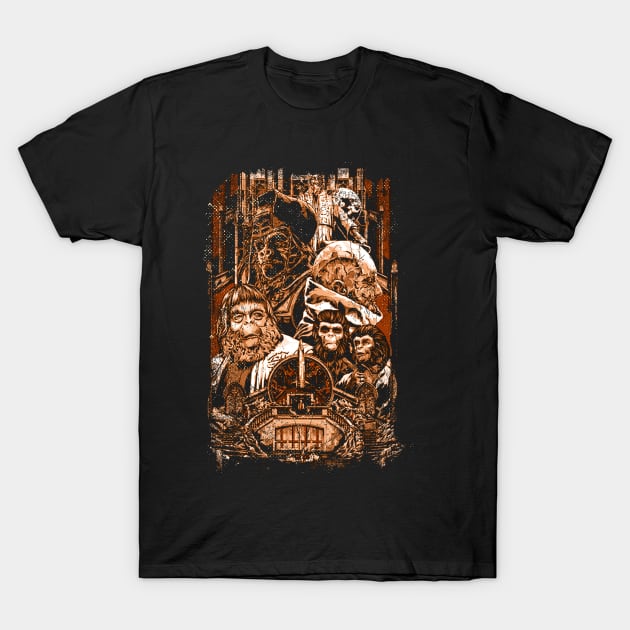 Apocalyptic Descent Unveiling Beneath The Planet Of The Apes T-Shirt by Skateboarding Flaming Skeleton